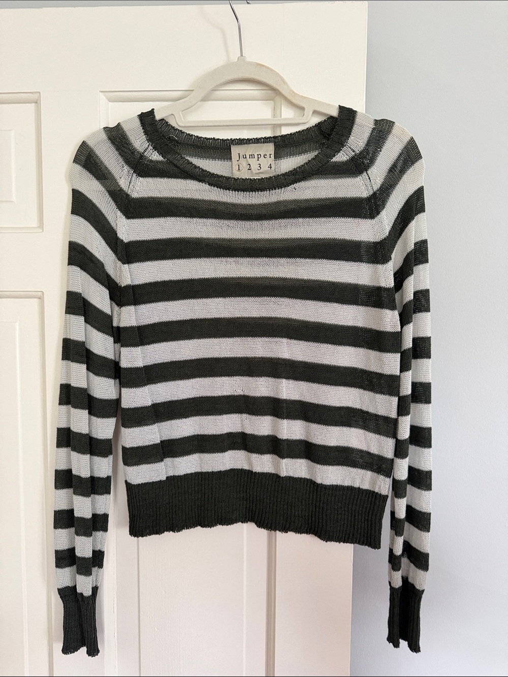 jumper1234 Women’s Black & White Striped Crewneck Sweater